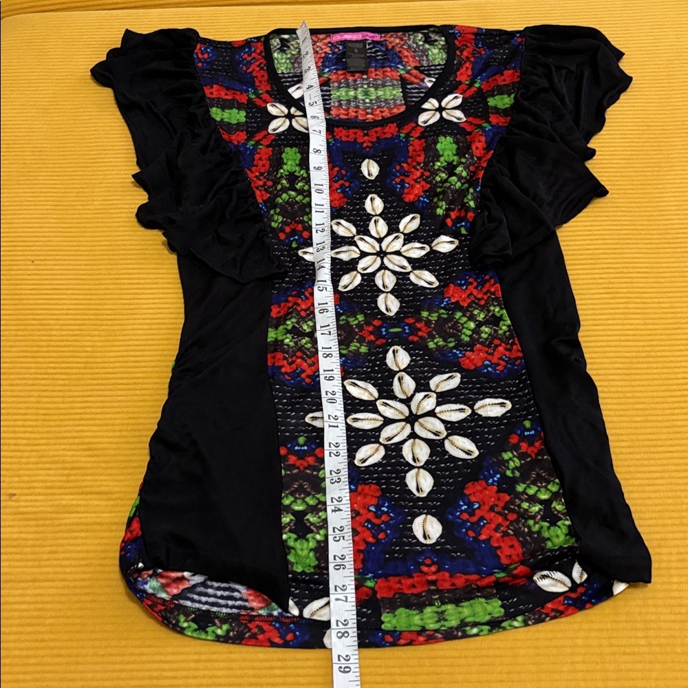 Custo Barcelona Line blouse top (3) shell abstract print ruffle sleeve Y2K boho - Picture 8 of 9
